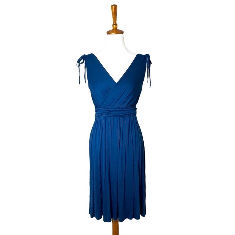 🍀NEW LOFT Dark Imperial Blue Sleeveless Fit and Flare Faux Wrap Size XS